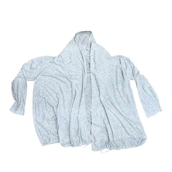 PURE DKNY HEATHER OATMEAL/GRAY OPEN FRONT DRAWSTRING HEM COTTON CARDIGAN - Picture 13 of 14